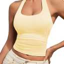 Womens Tank Tops Sexy Halter Neck Going Out Tops Summer 2026 Trendy Backless Workout Shirts Sleeveless Y2k Clothes, Size X-Large (Butter Yellow)