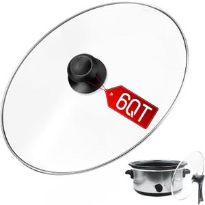 Oval Glass Lid 6 Quart Compatible with Hamilton Beach 6qt Slow Cooker 33665G, 6QT Crock Pot Lid Replacement, Heat-Resistant Extended Handle & Standable Pot Lid  Space-Saving & Convenient