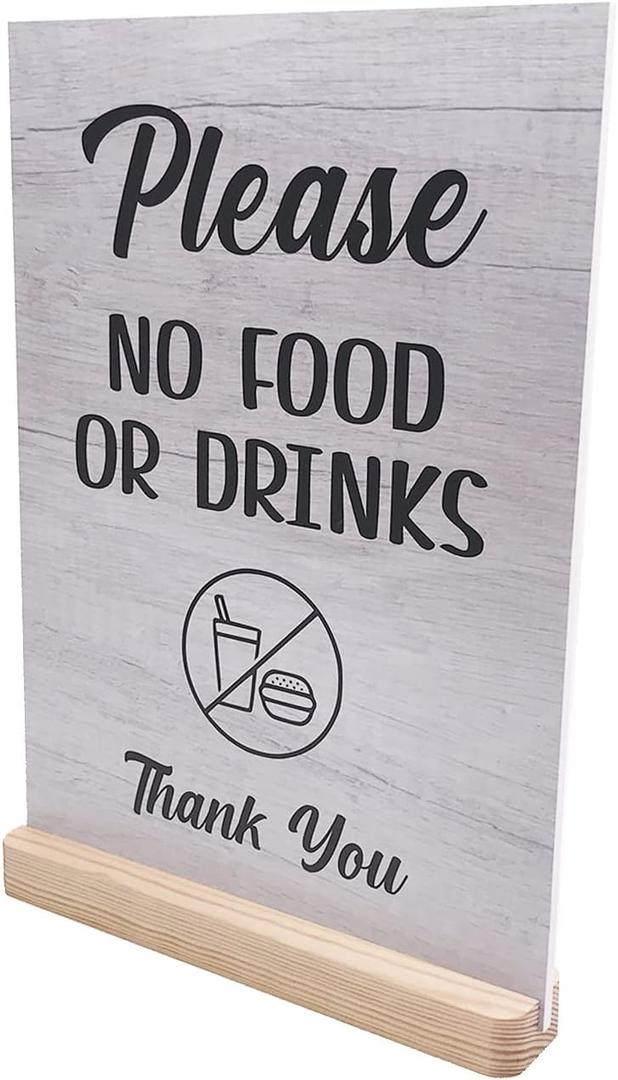 Please No Food Or Drinks Sign - Customer notice, no eating or drinking, A4 size (White Stand)