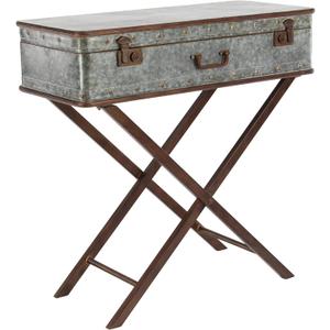 Deco 79 Metal Side End Accent Table End Table with Suitcase Style Top, Side Table 32" x 16" x 32", Gray