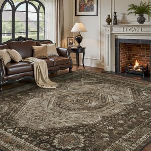 RESARE-Area Rug 9X12 Rug for Living Room-Machine Washable Rugs for Bedroom-Soft Vintage Brown Non Slip Carpet- Rug for Dining Room Office Under Bed or Table (9ft X 12ft)