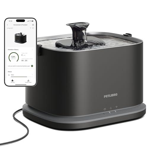 PETLIBRO Upgrade Cat Water Fountain Stainless Steel Tray, Dockstream 2 Cat Fountain Indoor, 3L/101oz Auto Cat Fountains for Drinking, App Monitoring Pet Water Fountain Dog, 5G WiFi Cat Water Dispenser