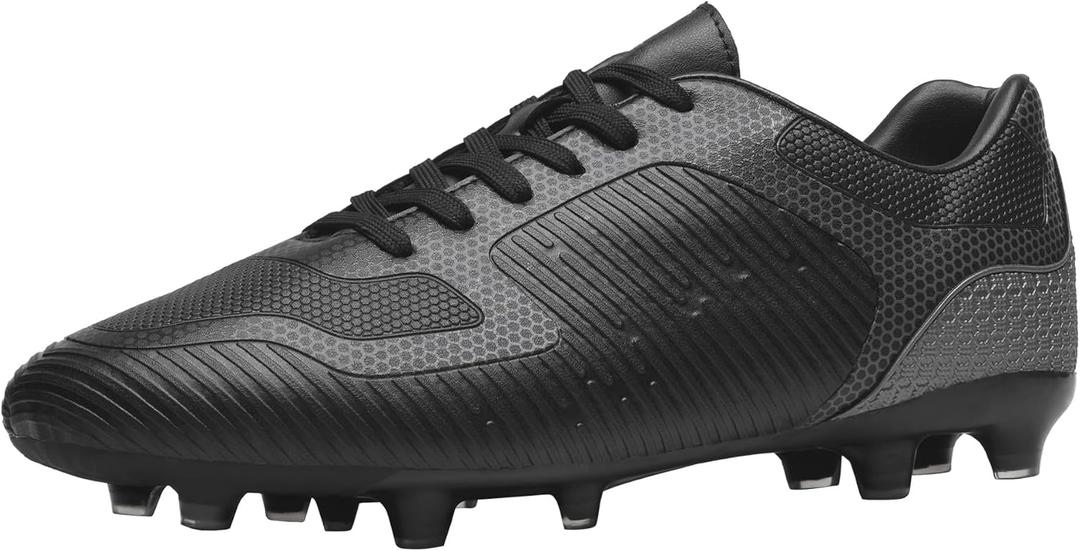 DREAM PAIRS Mens Firm Ground Soccer Cleats Soccer Shoes (10.5, Black/Grey)