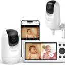 Momcozy BM04 Smart WiFi Baby Monitor with 2 Cameras, 5'' 1080P Split Screen Video Baby Monitor with Camera and Audio, Clear Night Vision, 5000mAh Battery, 2-Way Audio