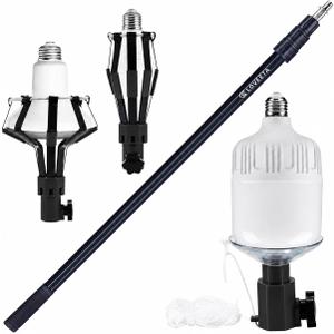 LOVEETA® Gen3 12Ft [18Ft Reach] Extendable Light Bulb Changer Pole for High Ceilings – Telescopic Light Bulb Pole Changer with Bulb Gripper, Chandelier Lights - Jet Black
