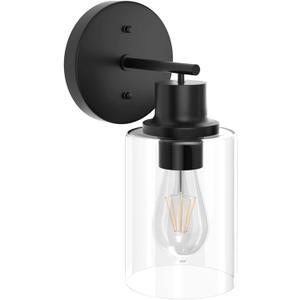 GORDNWE 1-Light Bathroom Wall Sconce, Matte Black Vanity Light, Modern Wall Light Fixture with Clear Glass Shade and E26 Bulb Base, Wall Lamp Wall Mount Light Fixtures for Mirror, Bedroom, Hallway