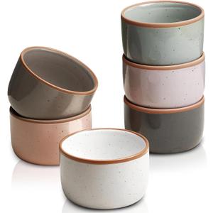Morandi Color Ramekins Set of 6, 6 oz Creme Brulee Ramekin Oven Safe, Porcelain Ramekin Bowls, Mini Cheesecake Pans, Small Baking Dish, Dipping Sauce Bowls, Ramekins for Baking Souffle, Ice Cream