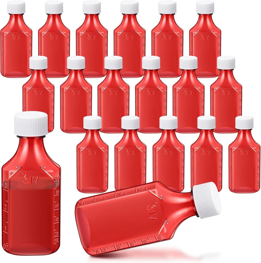 Reallnaive 20 Pcs 4 oz Amber Liquid Medicine Bottle Oval Plastic Pharmaceutical Prescription Dispensing Bottles with Lids Medicine Travel Container Child Resistant Caps Bottle Adapter