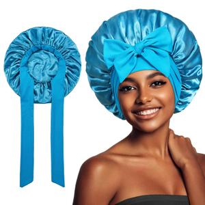 Satin Bonnet with Tie Band, Silk Hair Bonnet for Sleeping Women, Sleep Bonnets for Women, Silky Double Layer Sleep Cap for Curly Hair Braids