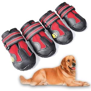 XSY&G Dog Boots,Waterproof Dog Shoes,Dog Booties with Reflective Strips Rugged Anti-Slip Sole and Skid-Proof,Outdoor Dog Shoes for Medium Large Dogs 4Pcs Red-Size 8