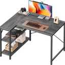 Huuger L Shaped Desk, 39 Inches Computer Desk with Reversible Storage Shelves, for Gaming Corner Home Office Writing Study, Metal Frame, Gray (Grey)