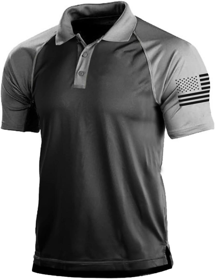 H HYFOL Short Sleeve Polo Shirts for Men Graphic Stretch Casual American Patriotic Raglan Golf Polos for Men (3X-Large, 8-dark Grey)