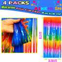 4 Pack 3.2Ft x 8.2Ft Rainbow Foil Fringe Curtain Backdrop, Metallic Tinsel Foil Fringe Streamers Curtains Background for Photo Booth, Birthday, Wedding, Disco, Bachelorette, Christmas Party Decoration (Macaron Dark Rainbow)