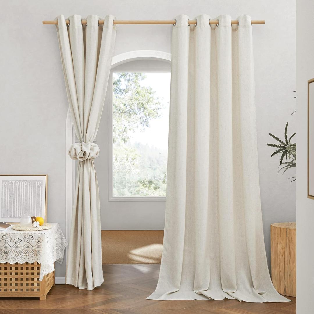 NICETOWN Semi Sheer Boho Linen Curtains for Living Room, Grommet Privacy Added Thick Textured Burlap with Light Filter Sheer Curtains & Drapes for Bedroom, Natural, W55 x L120, 2 Panels