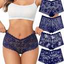 Avidlove Sexy Women's Underwear Floral Lace Boyshort Panties High Waist Cheeky Panty Pack of 4, S