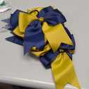 DEEKA 12PCS 8" Two Toned Large Cheer Hair Bows Ponytail Holder Handmade for Teen Girls Softball Cheerleader Sports-Navy Blue/Antique Gold