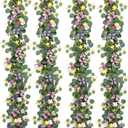 Waipfaru 4Pcs Eucalyptus Garland with Daisy 3D Butterfly, Green Garland with Flowers, 5.9FT Artificial Faux Eucalyptus Leaves Vines for Table Mantle Home Wedding Party Indoor Outdoor Decor