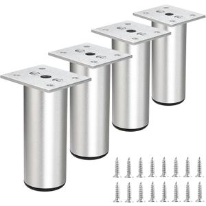 BSTKEY 4Pcs 4 Inch Aluminum Alloy Furniture Cabinet Legs - Adjustable Replacement Legs for Furniture Cabinet Foot Legs Sofa Bed Desk Table Feet Support, Silver