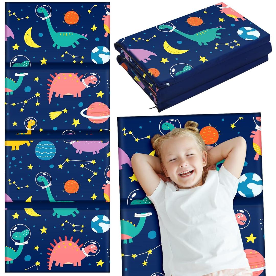 Shellwei Vinyl Nap Mat for Kids Preschool Daycare 52 x 20 x 1'' Kids Sleeping Folding Rest Mat for Toddler Boys Girls Baby Classroom Home Travel(Darling Dinosaurs)