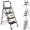 Arbusb Step Ladder, Folding Step Stool with Wide Anti-Slip Pedals, Sturdy Steel Ladder with Handrail, Space-Saving, Portable for Home & Adults, 4 Step Ladder