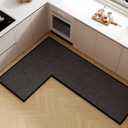 L Shape Kitchen Mat, Anti-slip Corner Kitchen Mats for Floor, 1 Piece L Shape Rug, Absorbent Runner in Front of Sink, Washable Floor Rugs for Home,Kitchen,Office(Black/Grey Right-L,6'7" x 4'7" )