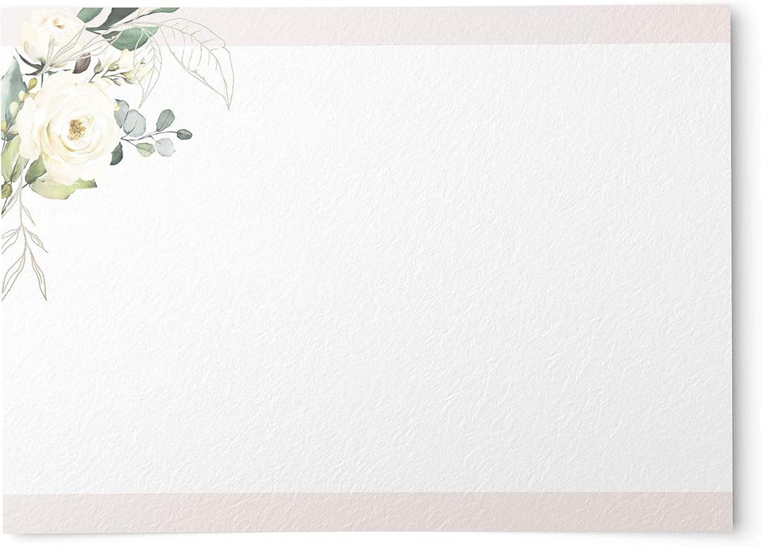 Dashleigh 48 White Flowers and Gold Foil Notecards, 4x6 inches