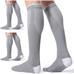 CelerSport 3 Pairs Compression Socks for Men and Women 20-30 mmHg Running Support Socks (XX-Large, Grey (3 Pack))
