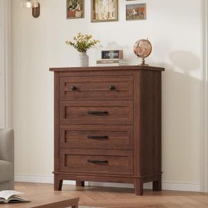 GarveeHome 4 Dresser for Bedroom, 34.8 in Tall Vertical Drawer Dresser with Large Storage, Freestanding Wooden Closet Chest for Bedroom, Living Room, Walunt