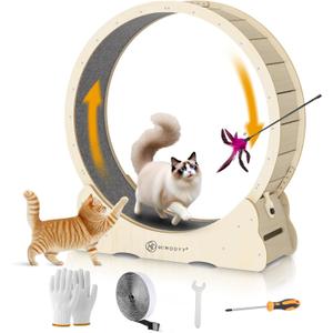 Large Cat Exercise Wheel 56 inch - Natural Solid Wood Kitten Wheel Exerciser for Indoor Cats, Safety Cat Treadmill with Lock & Minimized Gap Design (XXL)