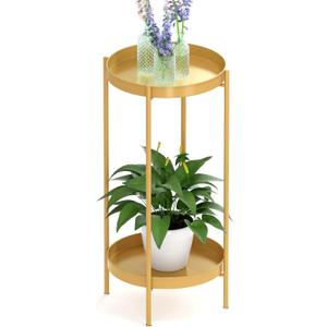 OVICAR Plant Stand Indoor Outdoor - Flower Pot Holder Metal Plant Rack Organizer, 2 Tiers Tall Plant Display Storage Shelf Table For Home Garden Patio Bathroom Office Living Room Balcony Corner (gold)