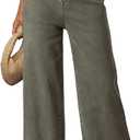 DOKOTOO Women's Casual High Waisted Jeans Stretch Button Wide Leg Loose Denim Pants with Pockets (6, Guacamole Green)