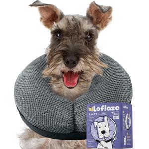 Loflaze Soft Inflatable Dog Cone Collar Alternative After Surgery - Dog Neck Donut E Collar for Large Medium Small Dogs Cats Post Surgery - Recovery Collar to Stop Licking - Grey, M+ (Black)