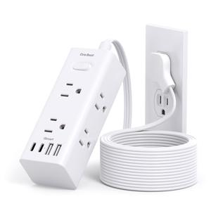 One Beat 10Ft Extension Cord with Multiple Outlets,Flat Plug Power Strip Surge Protector with 10 Ft Long Cord,6 Outlet 4 USB Ports (2USB C),Multi Outlet Wall Plug for Travel,College,Dorm Essentials