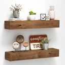 Wall Floating Shelves, Rustic Wood Wall Shelf Handmade (Light Walnut, 24 Inch - 2 Pack)