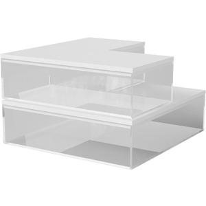 Martha Stewart Brody Plastic Storage Organizer Bins with Engineered Wood Lids for Home Office,-Kitchen, or-Bathroom, 3 Pack 1-Small/1-Medium/1-Large, Clear/White