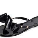 Womens Studded Jelly Sandals Flat Bow Flip Flops Black Jellies Shoes Size 8, Summer Beach Thong with Rivets Strappy Slides Slip On