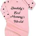 Mikccer Newborn Baby Girl Gown 0-6 Months, Baby Girl Nightgowns, Babies Girls Gift, Little Sister Newborn Outfit and Coming Home Outfits with Headband Set Pink, Size 70