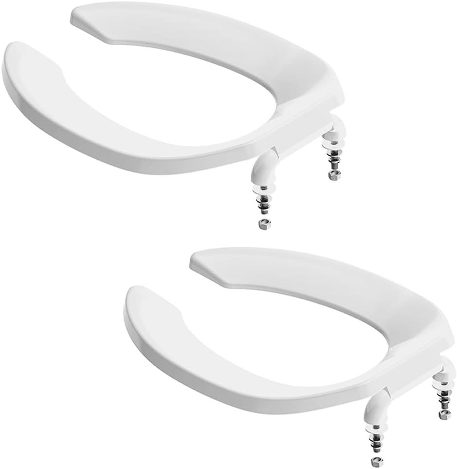 Commercial Toilet Seat Front Open, Commode Toilet Seat Elongated 18.5 Inch, for Hospital Hotel Church School Public WC,No Cover, Plastic, White, 2 Pack