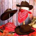 Funtery 10 Sets Kids Cowboy Hat and Red Bandanna for Age 3-10 Toddler Cowboy Hat for Boys Girls Birthday Cosplay Party Favors