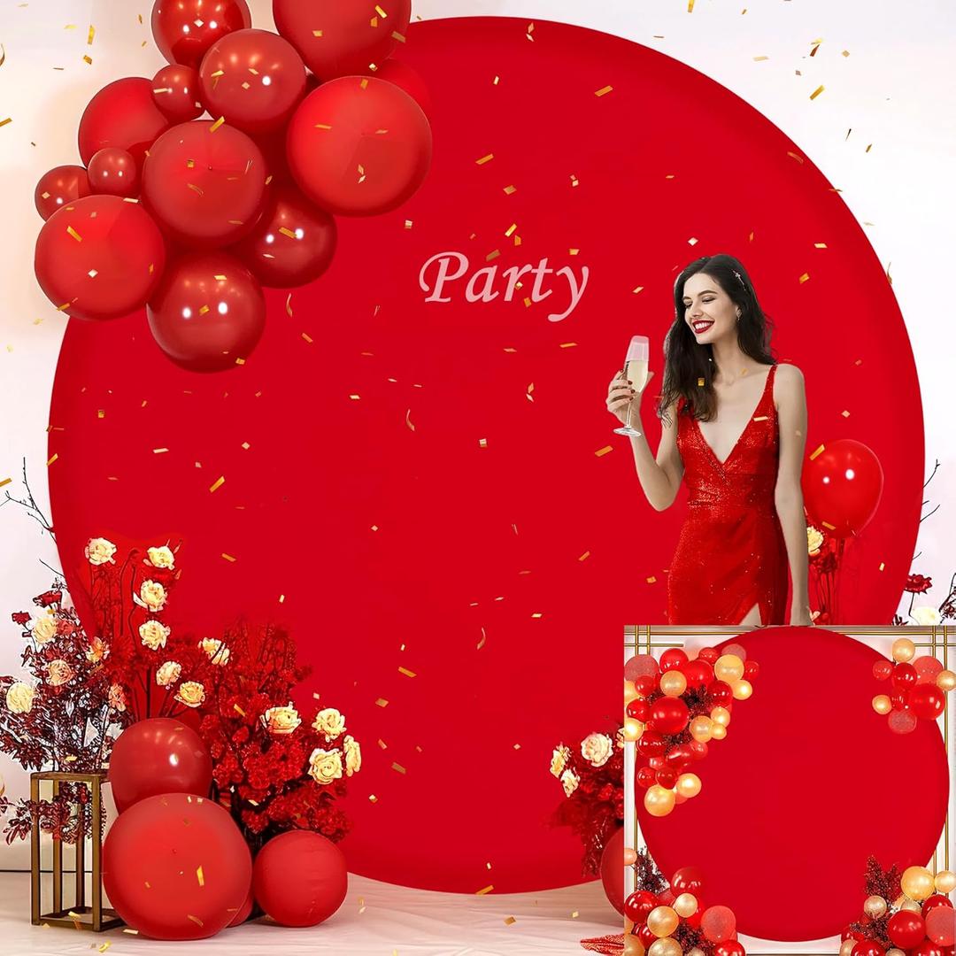 Gallety 7.2 FT Red Round Backdrop Cover - Adjustable Circle Arch Backdrop for Wedding Arch Birthday Party Photography Celebration Decoration