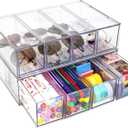 Desk Organizer with 8 Drawers, FODIENS 2 Packs Stackable Desktop Storage Box with Removable Drawer, Clear Sunglasses Organizer Display Case for Stationery Marker Pens Eyeglasses Office Supply