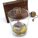 Whiskey Stone Gift Box set with 9 Premium Granite Stones (Won't Water Down Your Drink!), Wood Box, Velvet Carrying Bag and Tongs (Natural Red)