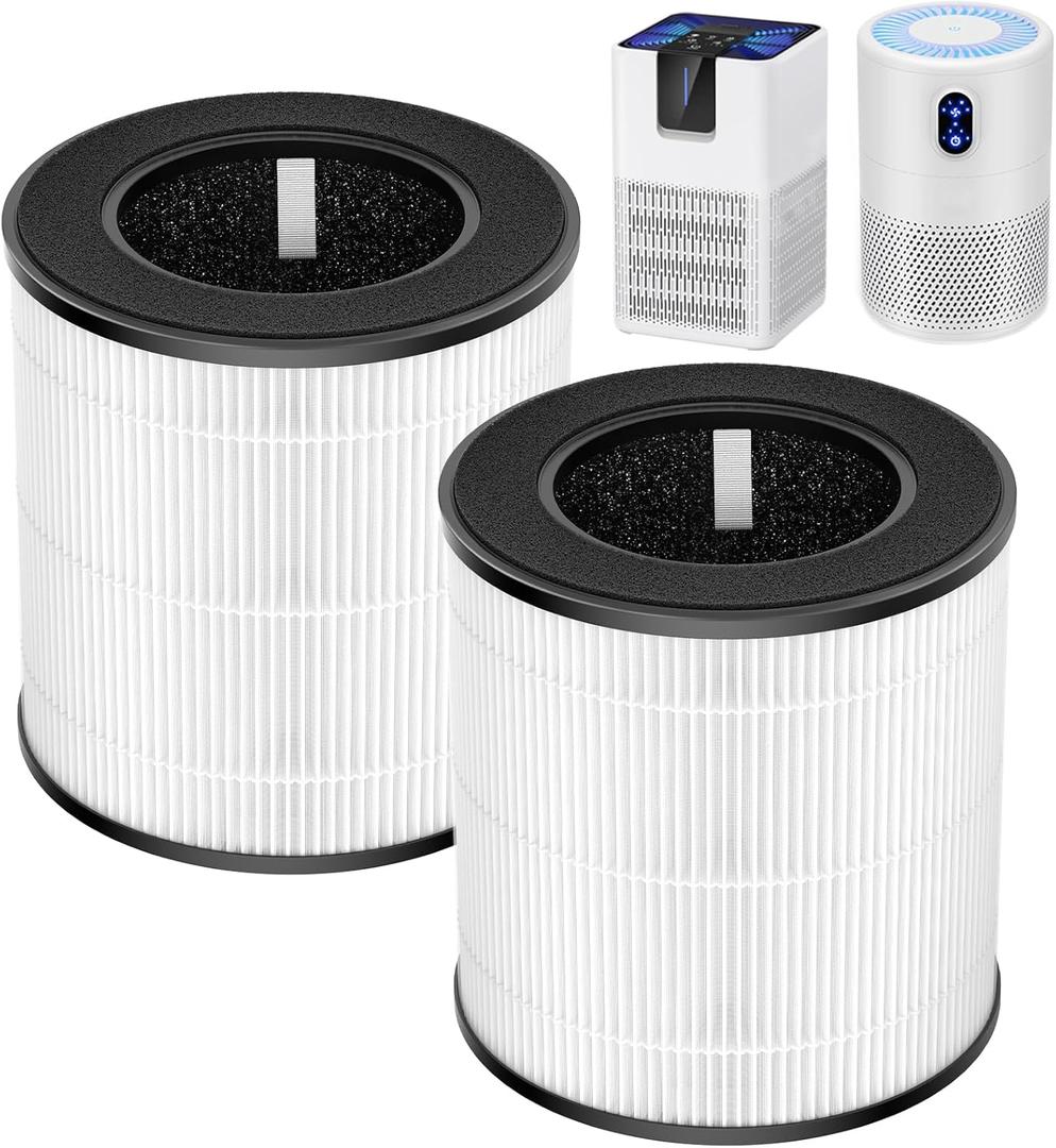 B-D02L Air Purifier Replacement Filter, Compatible with MOOKA and KOIOS B-D02L Air Purifiers, VEWIOR B-D02U Air Purifier, 3-in-1 HEPA Air Filter for B-D02L and B-D02U Air Purifiers, 2 Pack