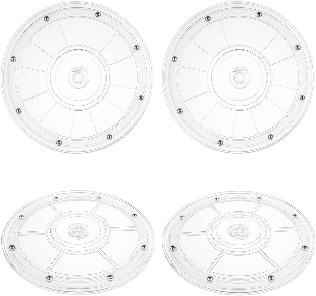 WOPPLXY 4 Pcs 8 Inch Lazy Susan Turntable Acrylic Ball Bearing Rotating Tray, Clear Turntable Organizer, Rotating Base Clear Acrylic Plates for Pantry, Cabinet, Spices, Makeup, (360 Rotation)