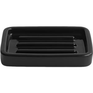 Ceramic Soap Dish with Raised Ridges, Rectangle Soap Tray, Decorative Soap Holder for Bathroom Counter, Shower and Kitchen Sink, Black