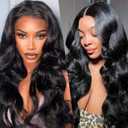 Black V Part Wig Body Wavy Wig Upgrade U Part Synthetic Wigs for Black Women Full Head Clip In Hair Glueless 24Inch Hair Replacement Synthetic Wigs (Black)