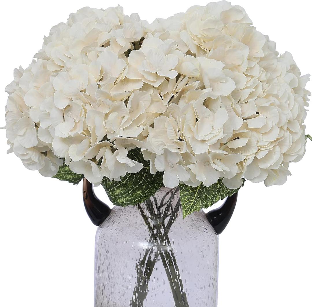 Kimura's Cabin 2Bouquets Fake Hydrangea Flowers Vintage Artificial Silk Flowers Bouquets 10Heads for Home Table Centerpieces Wedding Party Decoration (White, Pack of 2)