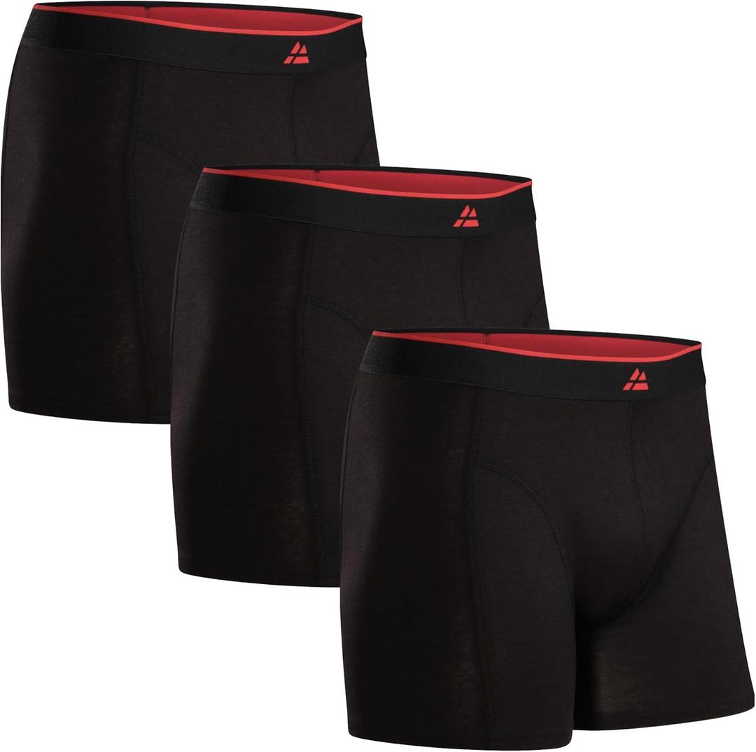 DANISH ENDURANCE Men's Bamboo Viscose Boxer Briefs (3-Pack) Ultra-Soft, Breathable, Tag-Free, With/Without Fly (Black/Red) XL