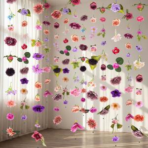 Suncalla 6 Pcs 35.46 ft Flower Garlands Backdrop Spring Artificial Wildflower Vines Floral Decorations for Party Fake Flower Vines Faux Silk Wildflower for Easter Wedding Garden Wall Arch(Purple)