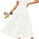 ZESICA Womens Summer Boho Floral Midi Dress 2026 Casual Short Sleeve Square Neck Flowy Beach Vacation Long Dress (Medium, White)